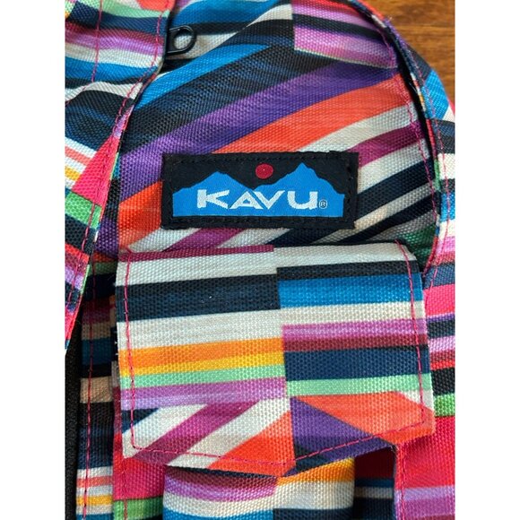 KAVU RAINBOW Sling Bag Vibrant! Striped Candy Large Pockets Zip Clean Purse - Picture 3 of 9